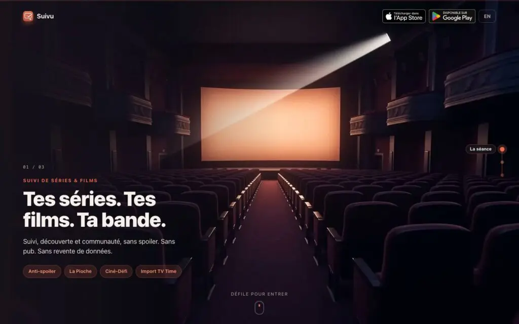 Page d'accueil de suivu.fr en ligne, capture du 24 septembre 2026